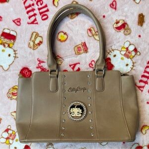 Betty Boop Tan Tote Bag with Structured Design and Rolled Handles